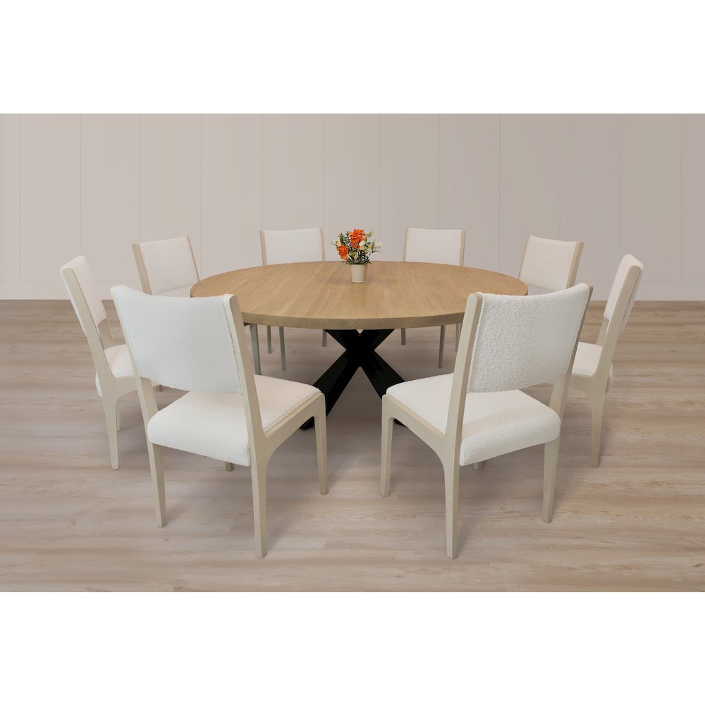 9-Piece 72" Dining Set 8 Ash Dining Chairs in Ivory Boucle Linen Fabric. Picture 13