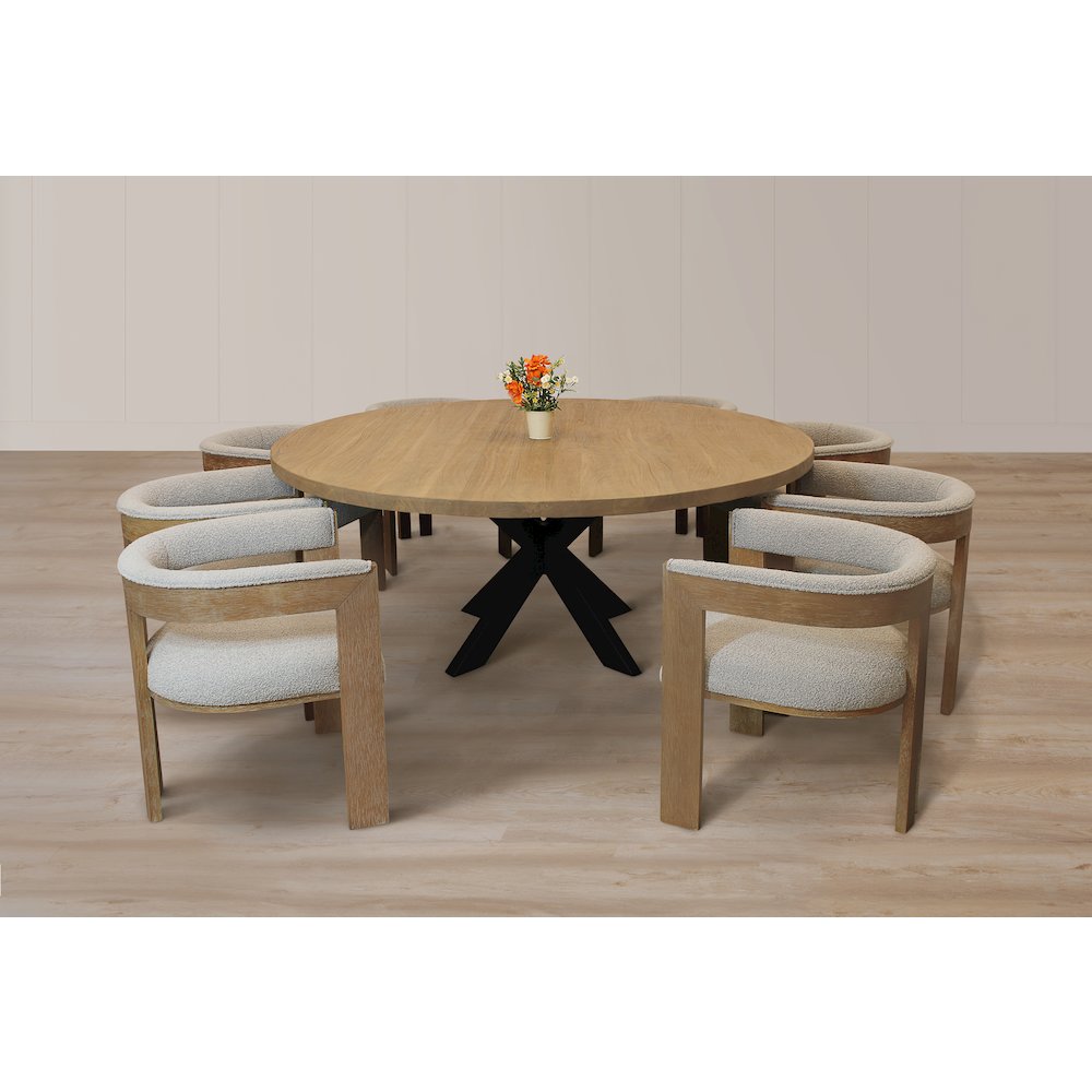 9-Piece 72" Dining Set 8 Trish Arm Chairs in Silver Boucle Linen Fabric. Picture 6