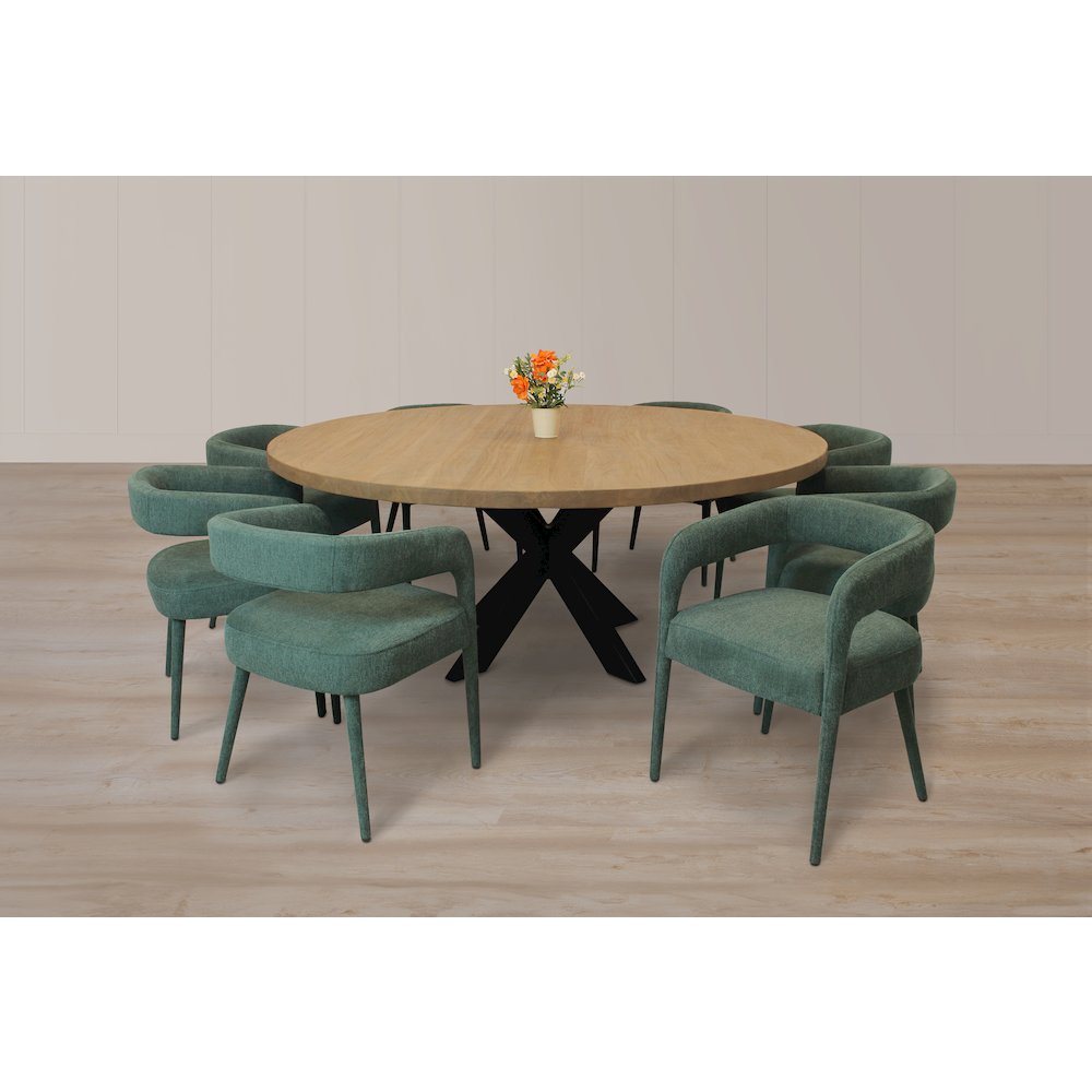 Logan 9-Piece 72" Dining Set with 8 Galway Dining Chairs in Teal Linen Fabric. Picture 8