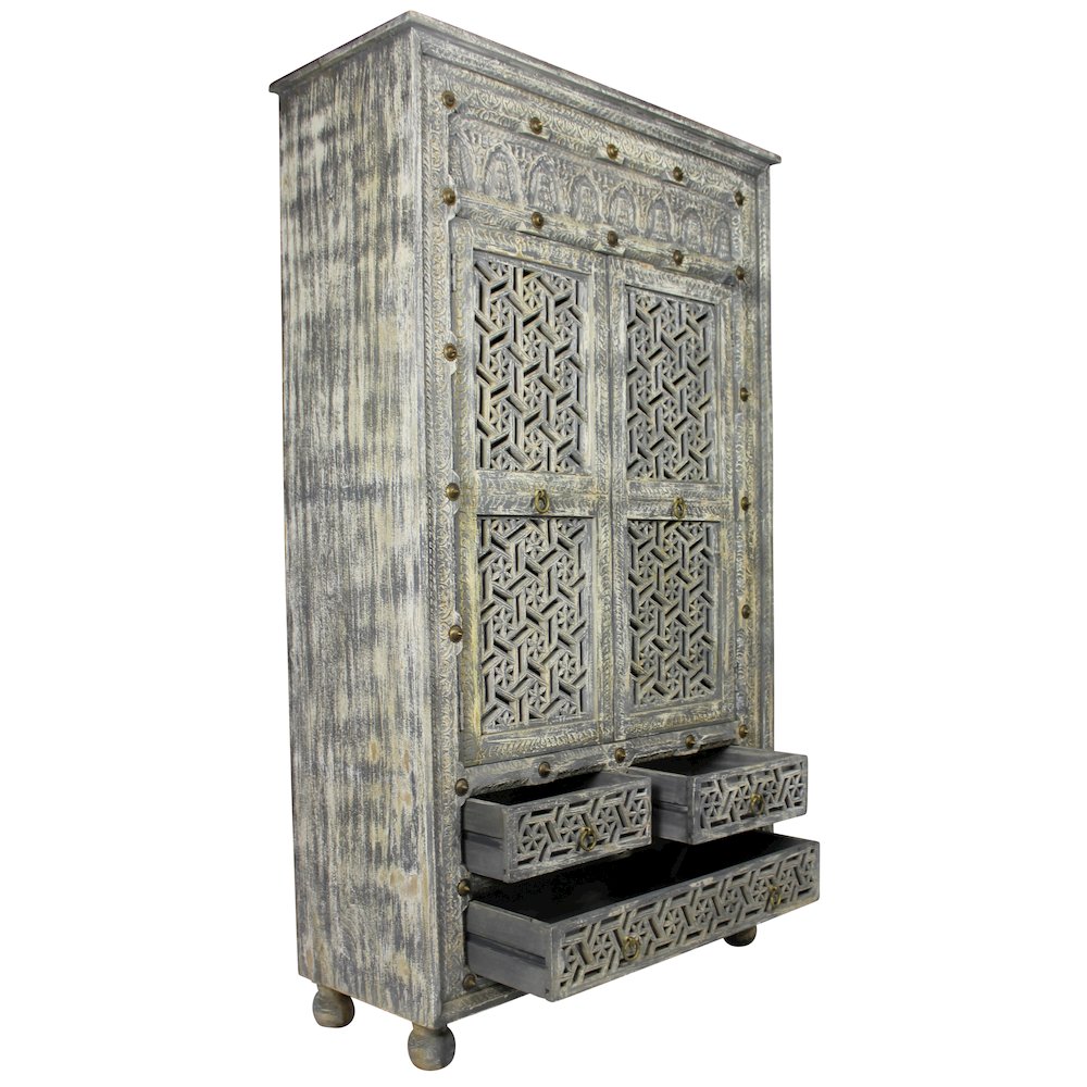 Burman Armoire - 2-Door 3-Drawer in Aged Gray. Picture 3