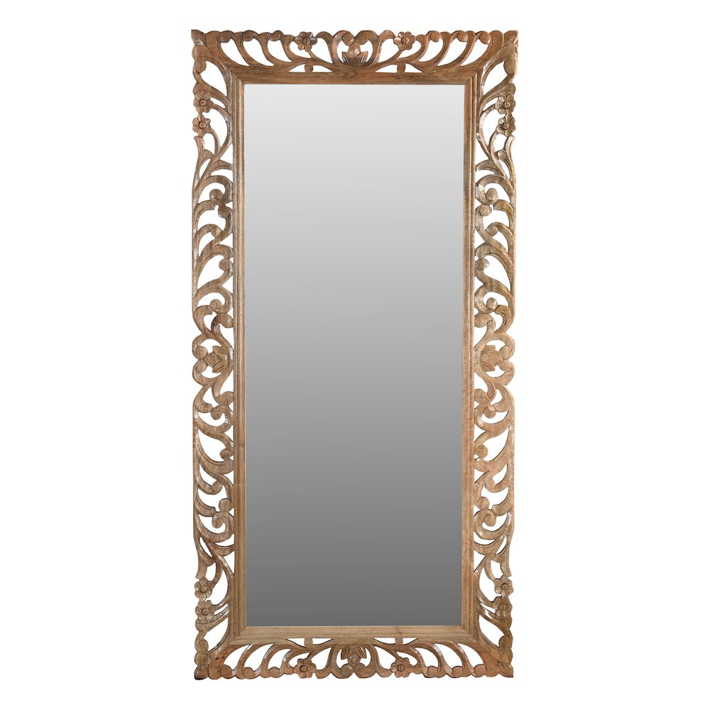 Margo Mirror in Natural Finished Handcarved Solid Wood. Picture 1