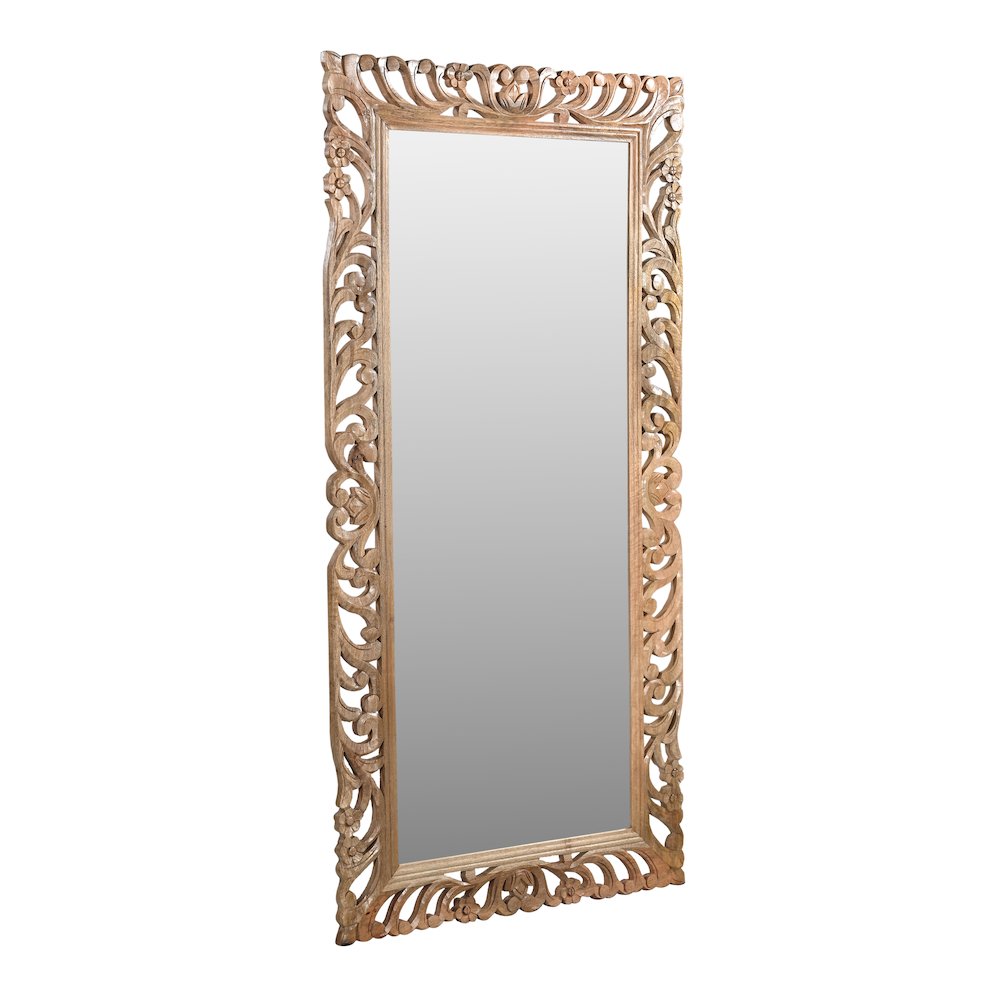 Margo Mirror in Natural Finished Handcarved Solid Wood. Picture 2