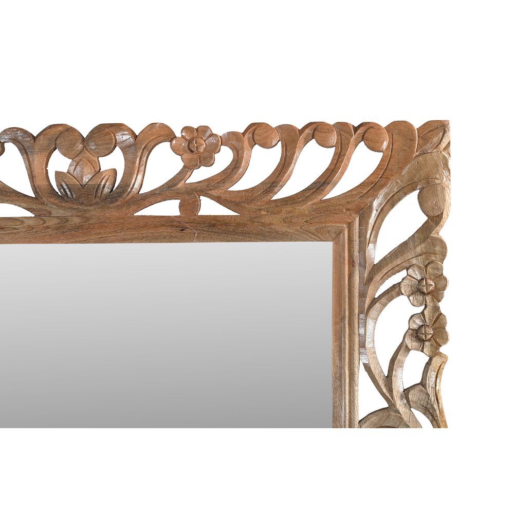 Margo Mirror in Natural Finished Handcarved Solid Wood. Picture 3