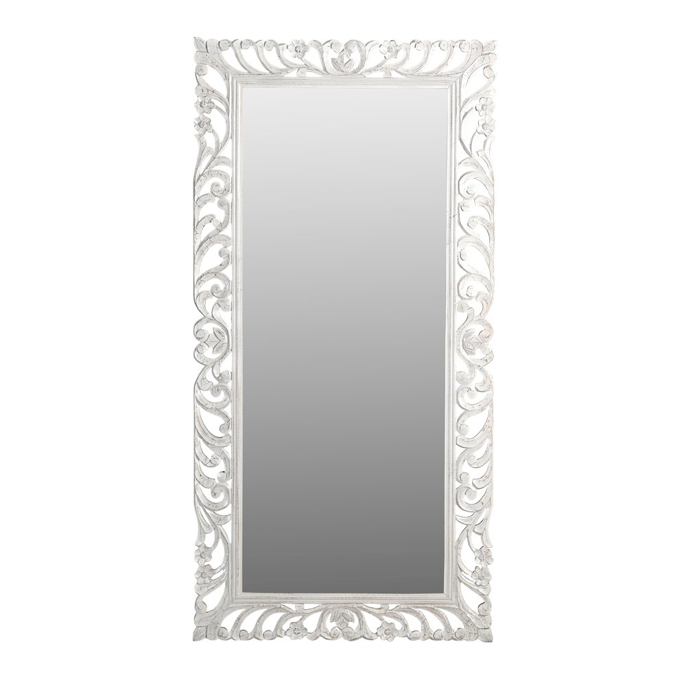 Margo Mirror in Distressed White Finished Handcarved Solid Wood. Picture 1