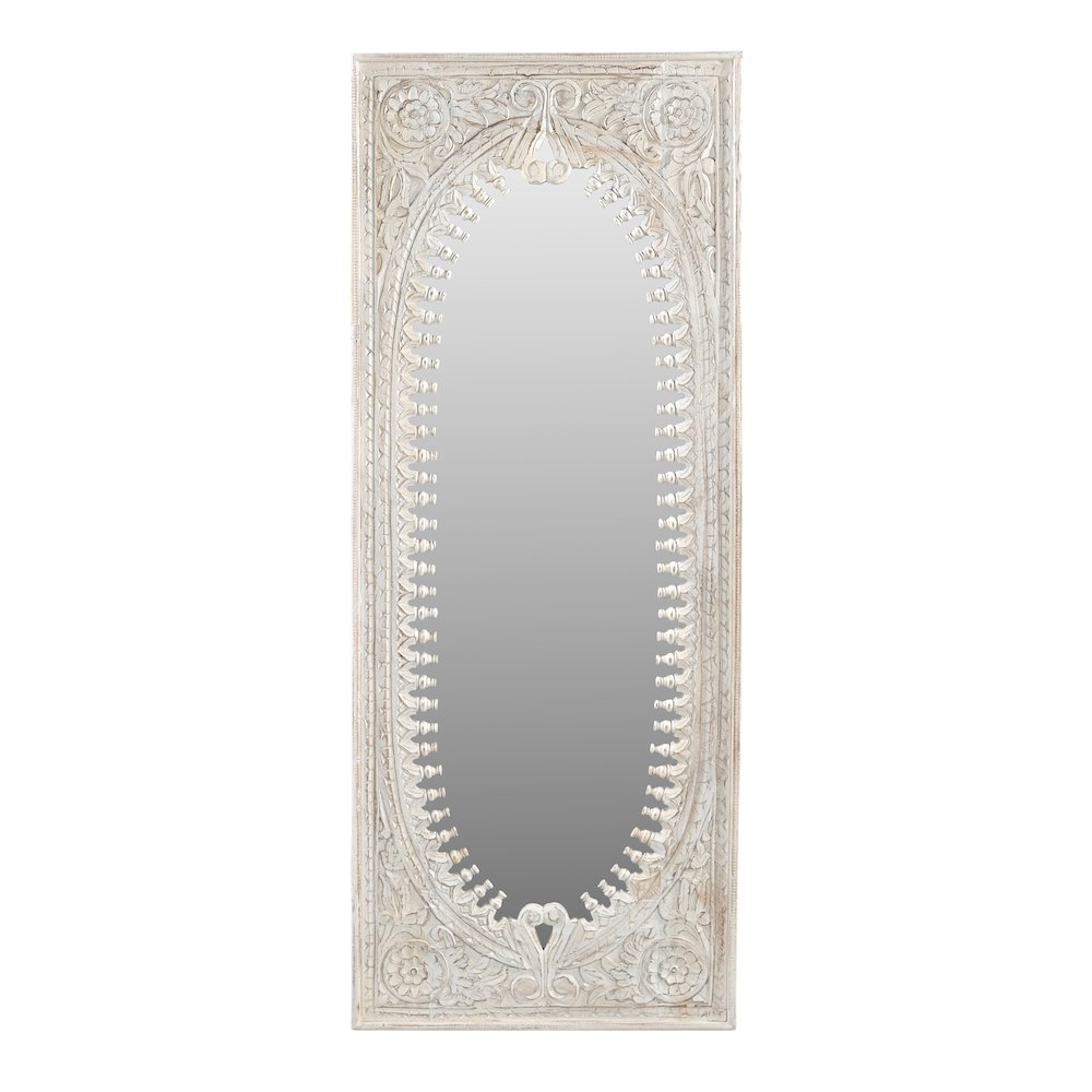Kiara Mirror in Distressed White Finished Handcarved Solid Wood. Picture 1