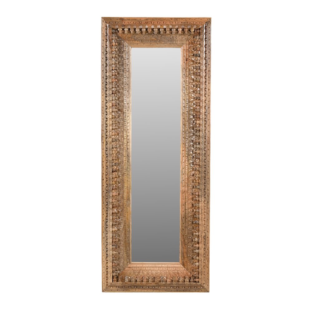 Ayla Mirror in Natural Finished Handcarved Solid Wood. Picture 1