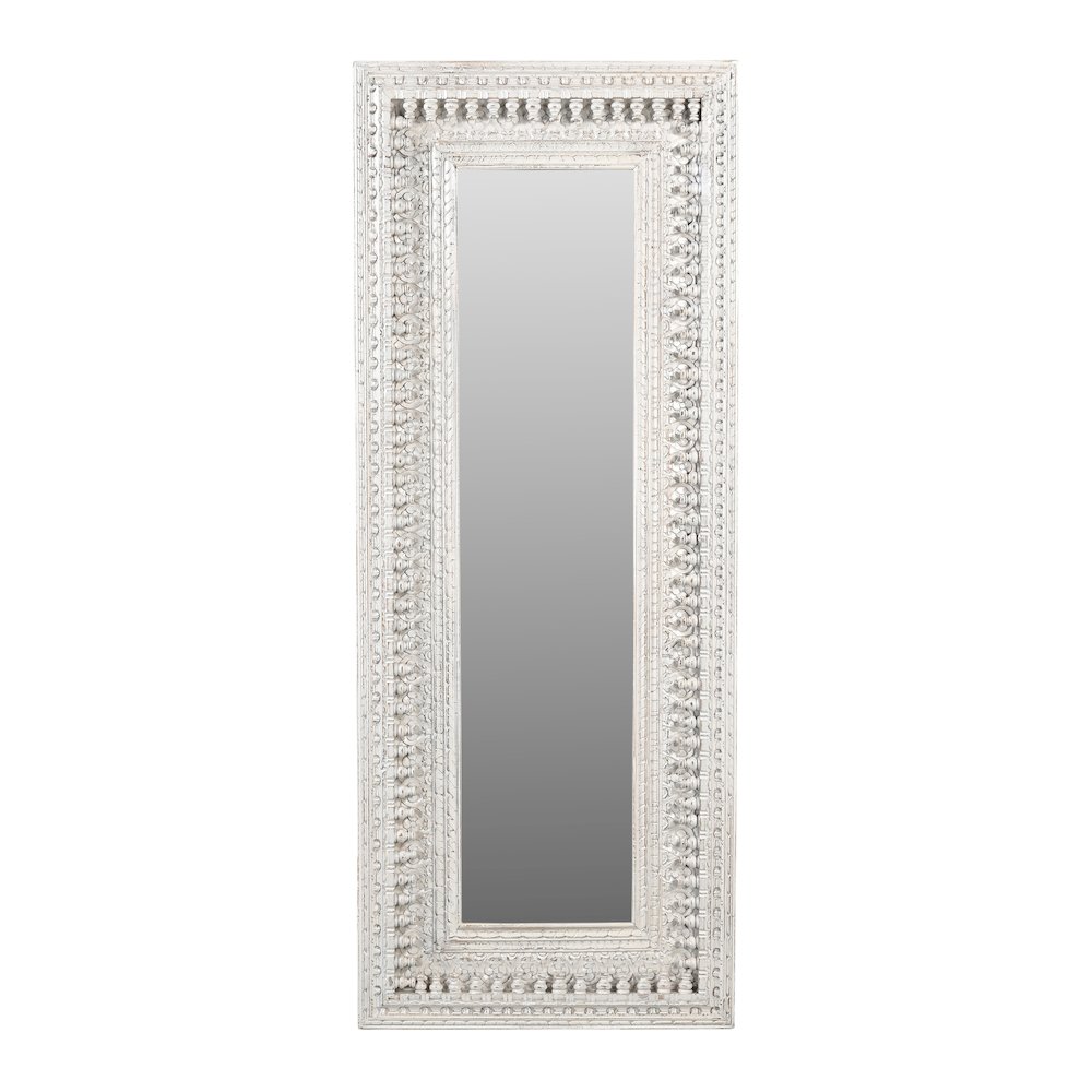 Ayla Mirror in Distressed White Finished Handcarved Solid Wood. Picture 2