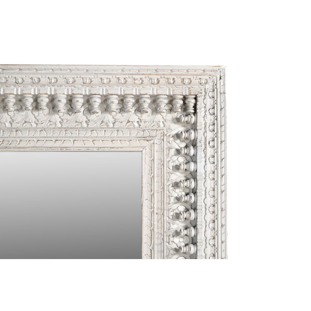 Ayla Mirror in Distressed White Finished Handcarved Solid Wood. Picture 3