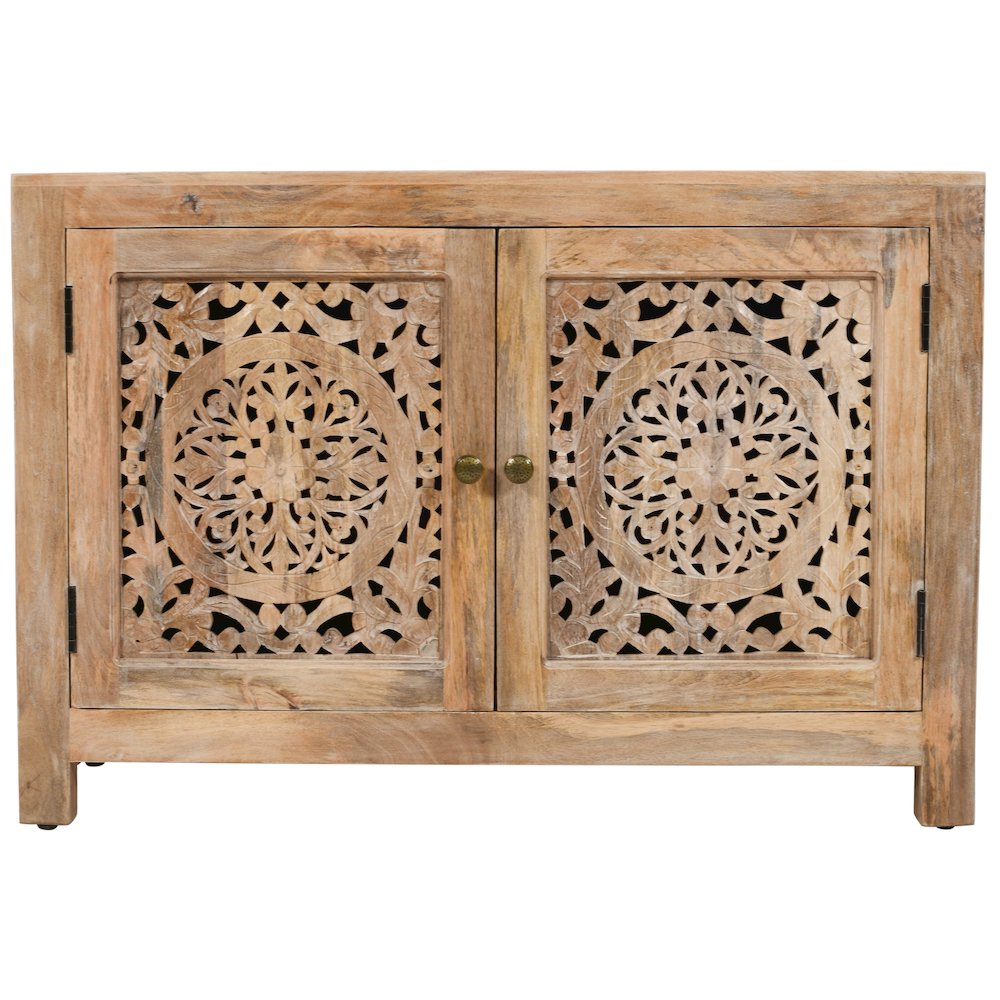 Weatherly 2-Door Accent Cabinet with Hand-Carved Doors in Natural. Picture 1