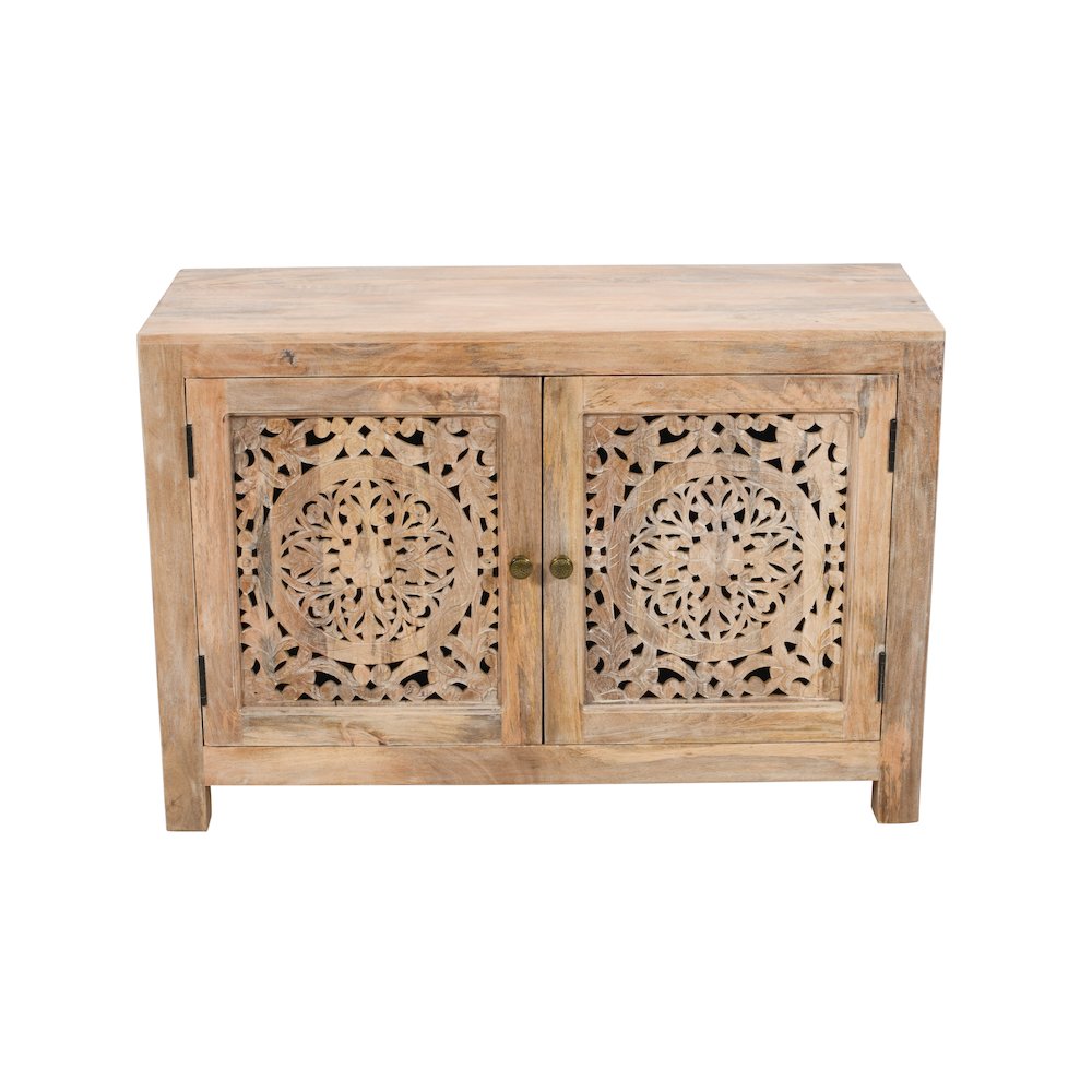 Weatherly 2-Door Accent Cabinet with Hand-Carved Doors in Natural. Picture 3