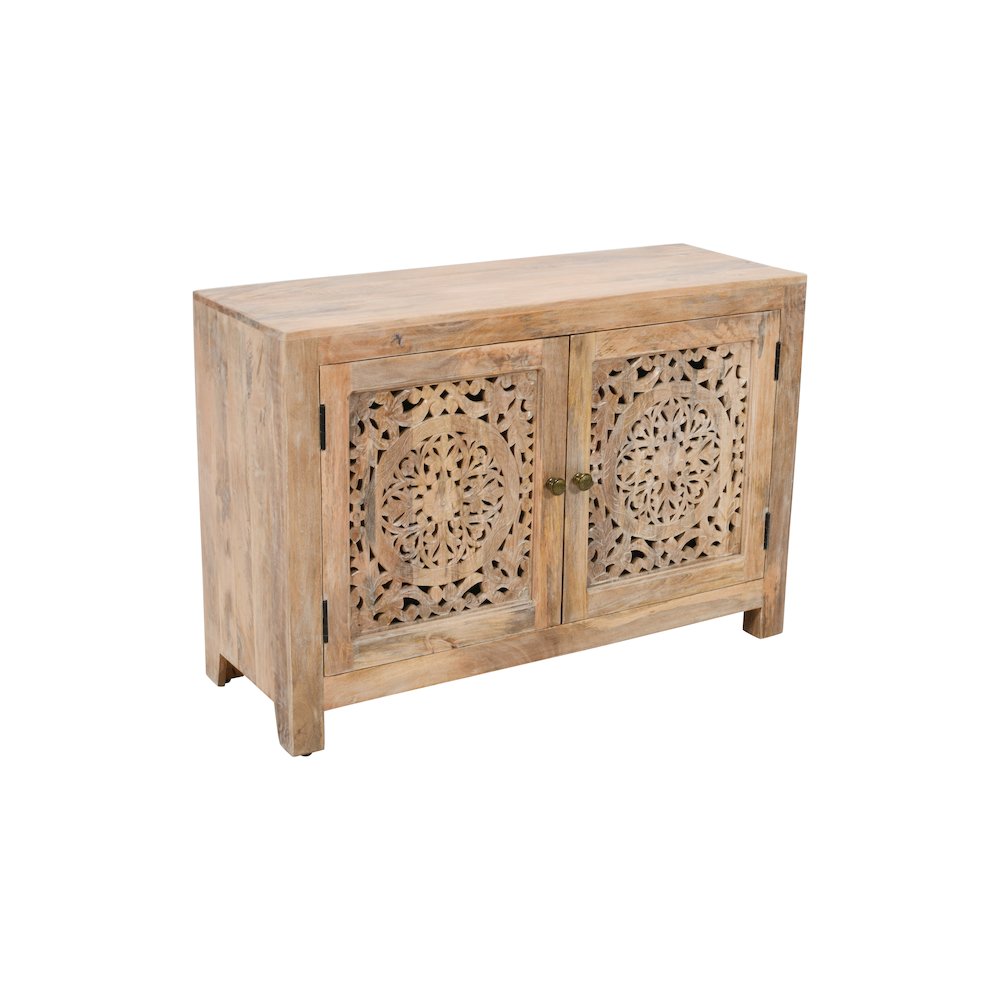 Weatherly 2-Door Accent Cabinet with Hand-Carved Doors in Natural. Picture 2