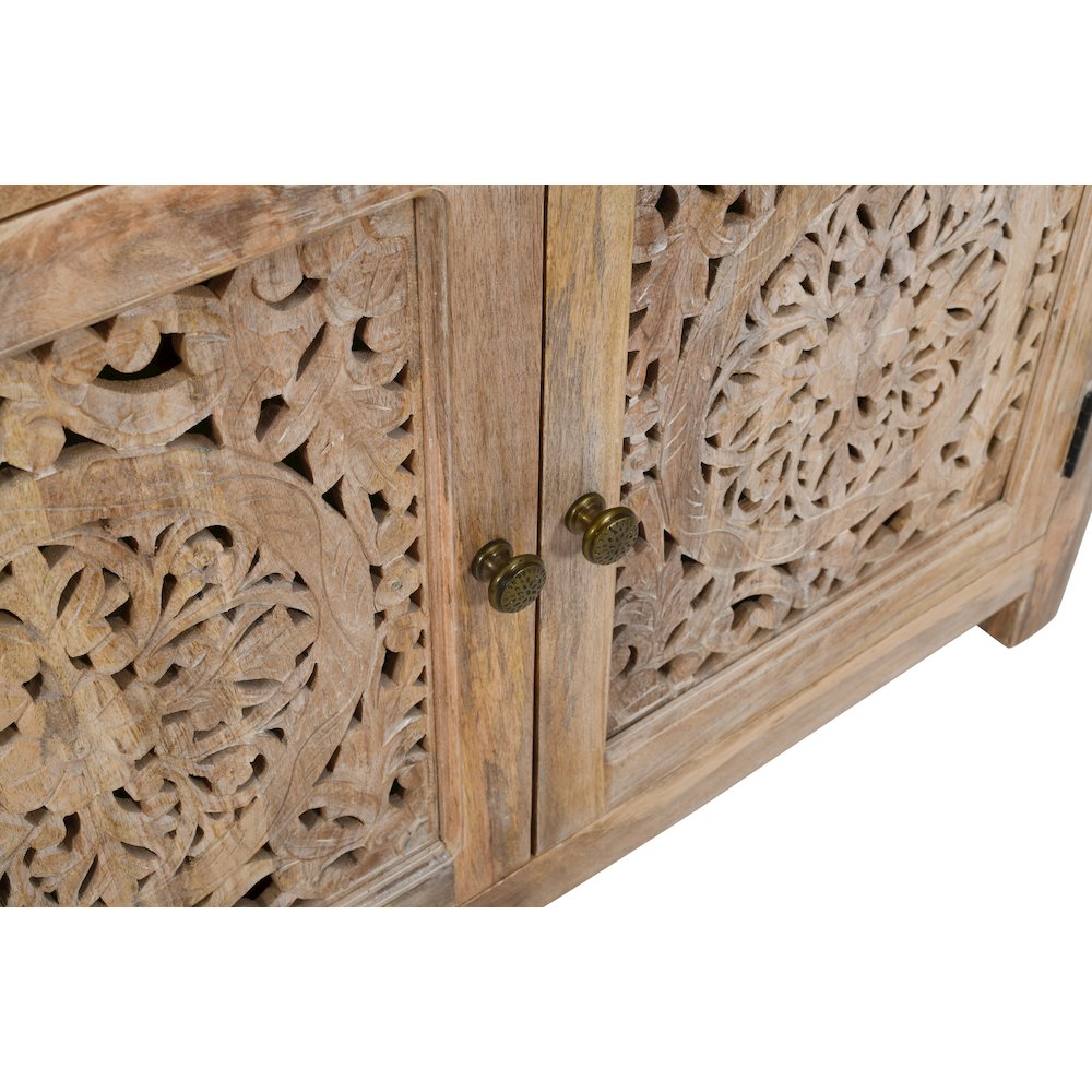 Weatherly 2-Door Accent Cabinet with Hand-Carved Doors in Natural. Picture 4
