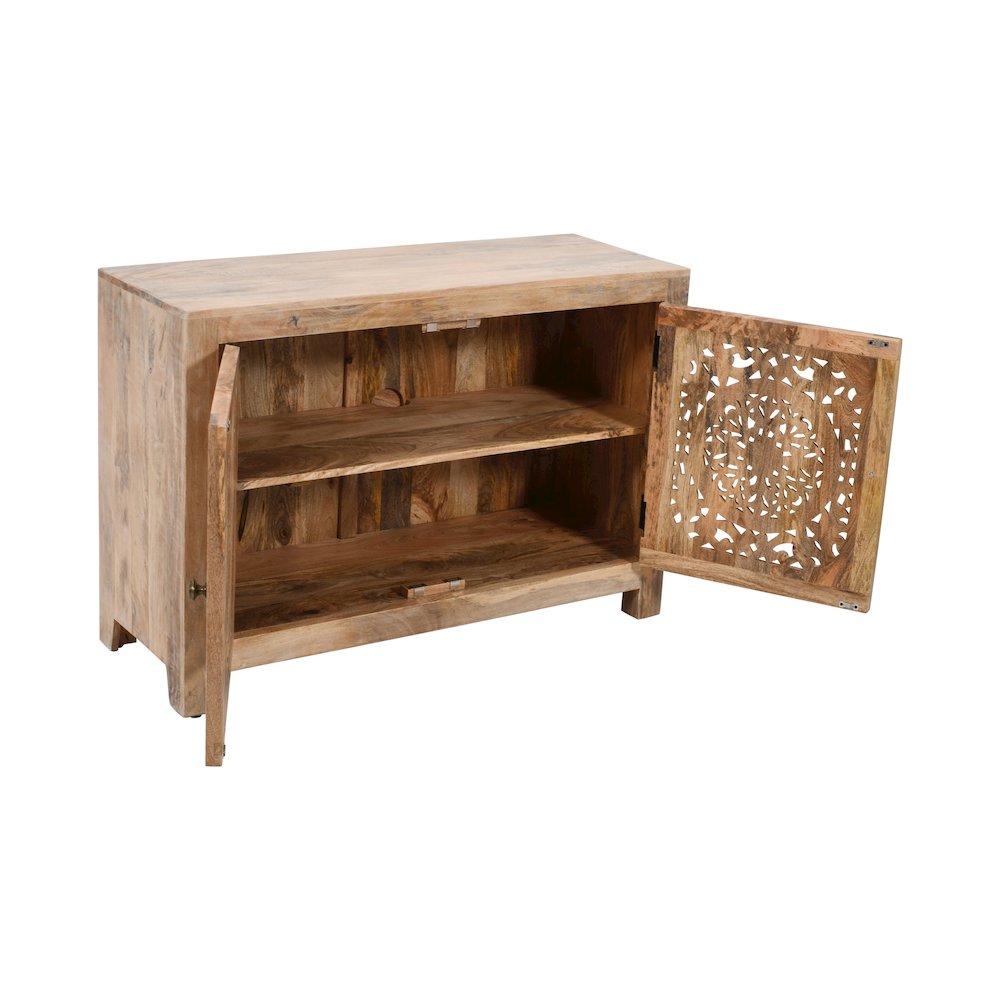 Weatherly 2-Door Accent Cabinet with Hand-Carved Doors in Natural. Picture 6