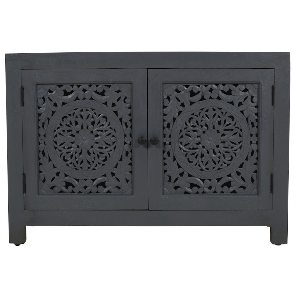Weatherly 2-Door Accent Cabinet with Hand-Carved Doors in Gray. Picture 1