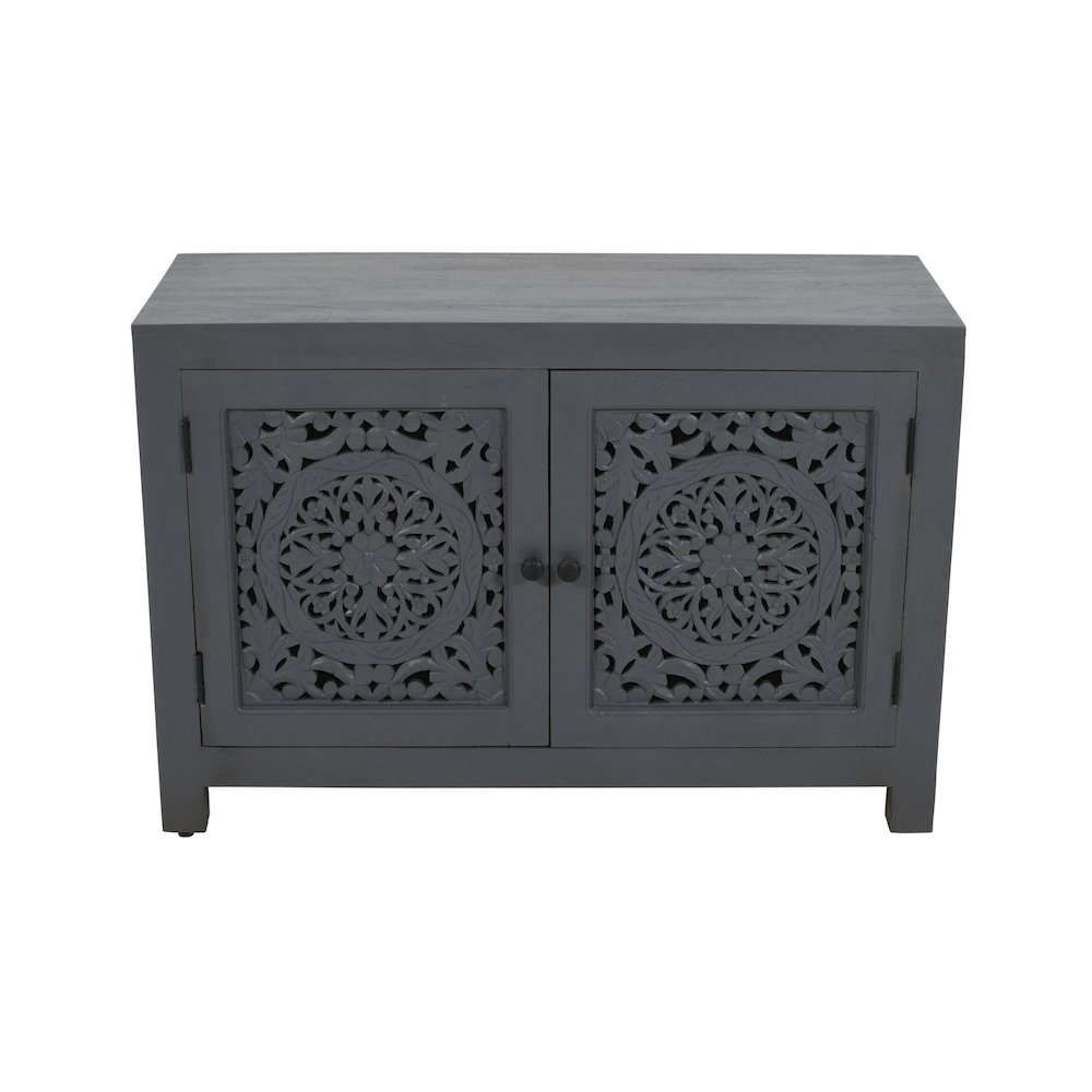Weatherly 2-Door Accent Cabinet with Hand-Carved Doors in Gray. Picture 2