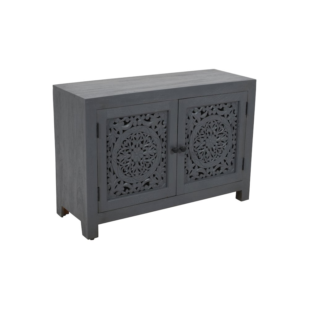 Weatherly 2-Door Accent Cabinet with Hand-Carved Doors in Gray. Picture 3