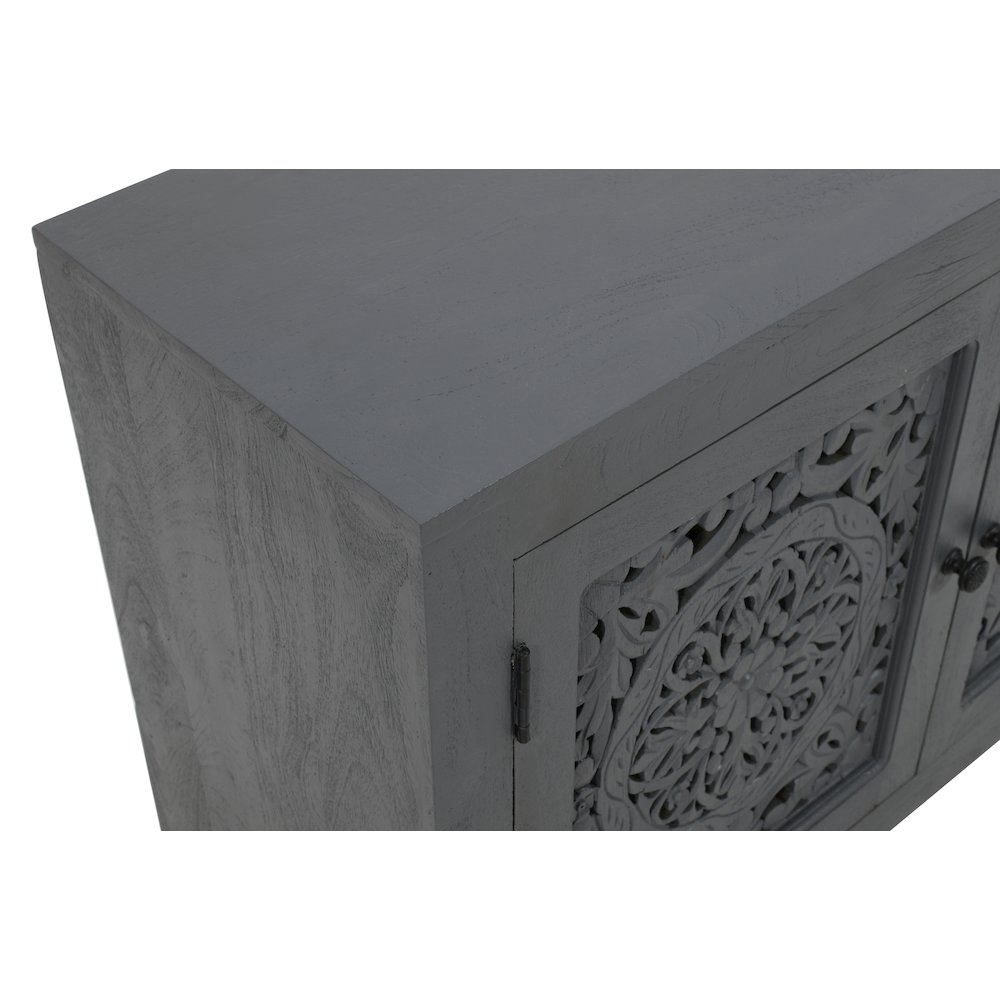 Weatherly 2-Door Accent Cabinet with Hand-Carved Doors in Gray. Picture 5