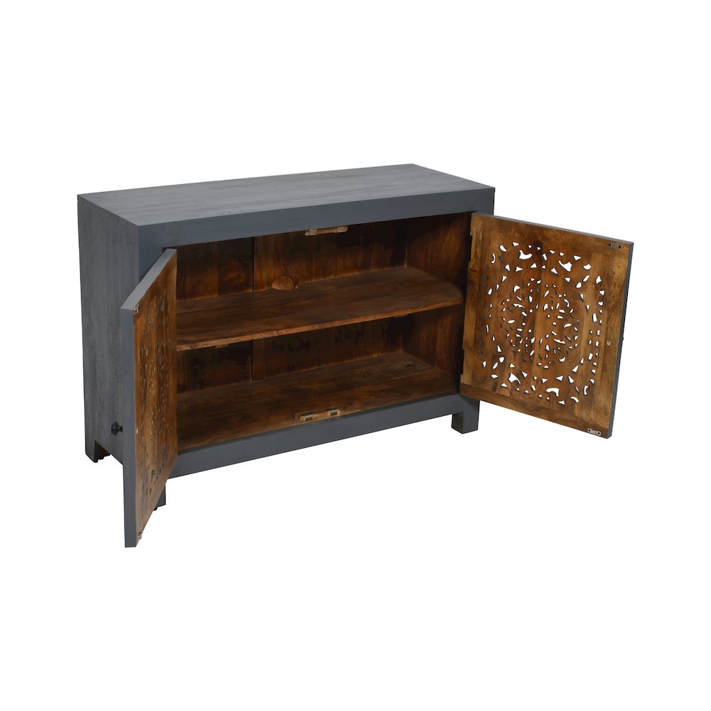 Weatherly 2-Door Accent Cabinet with Hand-Carved Doors in Gray. Picture 4