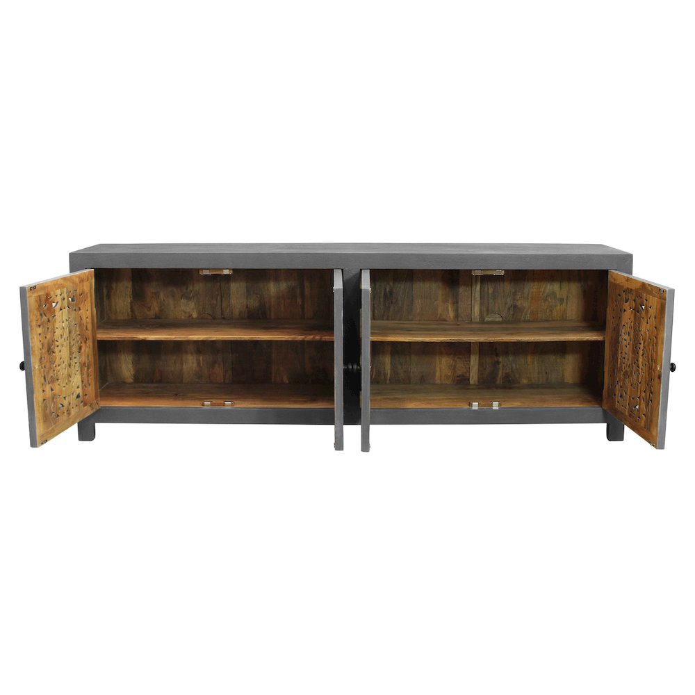 Waverly Solid Wood Media Cabinet with 4 Doors and Gray Finish. Picture 2