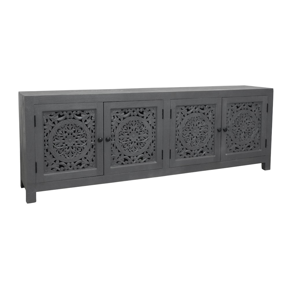 Waverly Solid Wood Media Cabinet with 4 Doors and Gray Finish. Picture 3