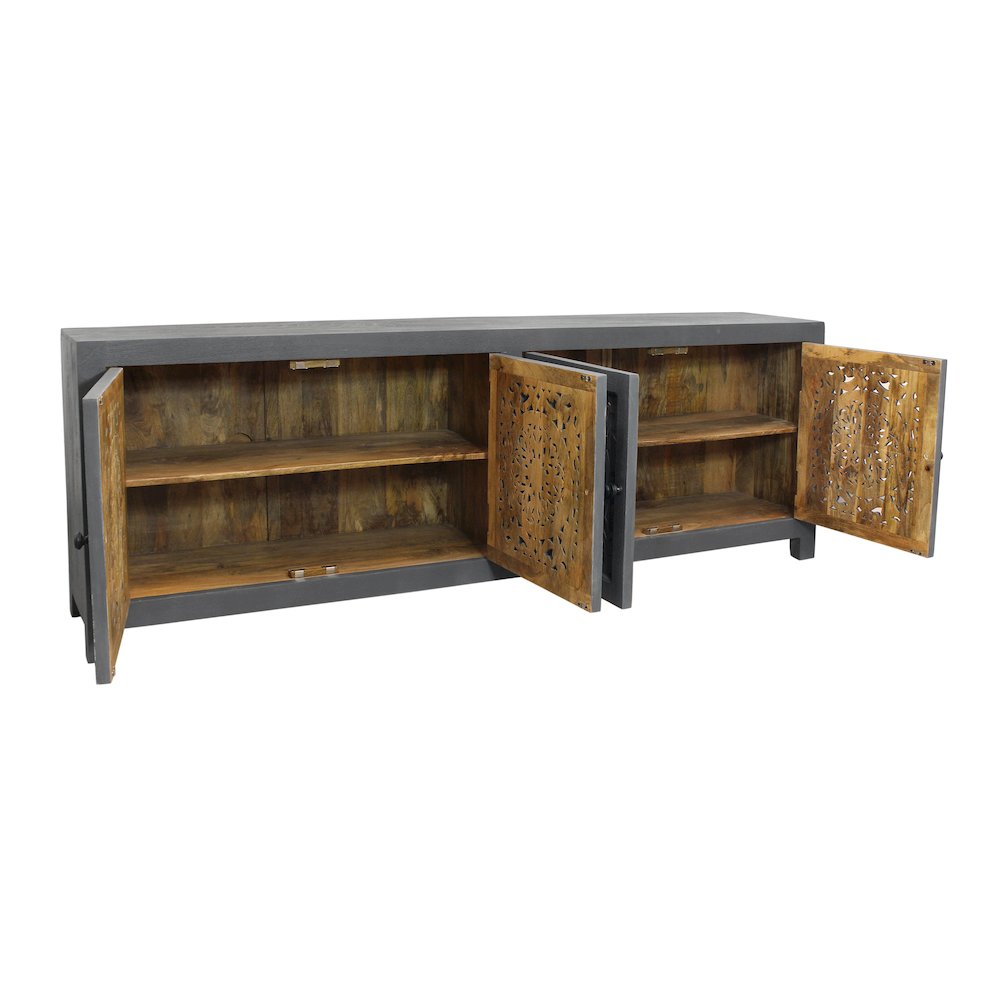 Waverly Solid Wood Media Cabinet with 4 Doors and Gray Finish. Picture 4