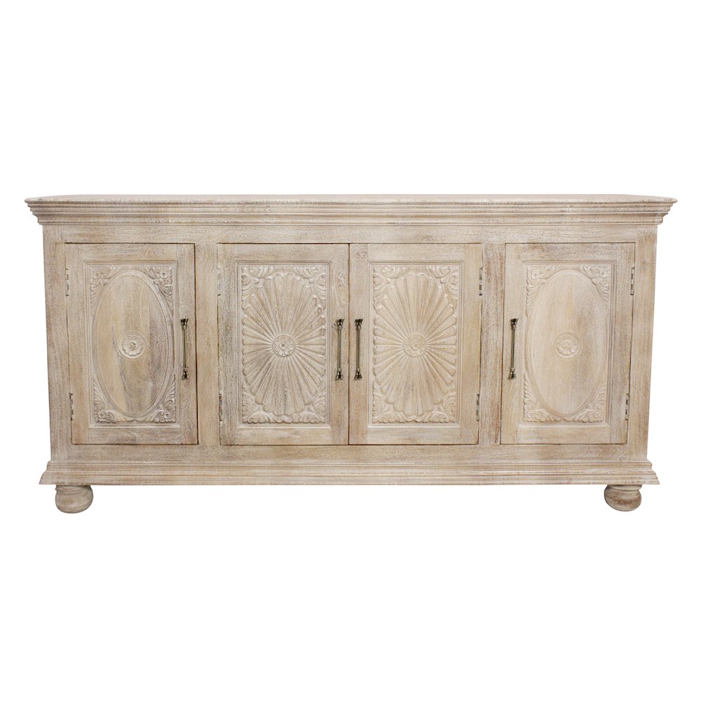 Carter 4-Door Sideboard in Distressed White on Solid Wood. Picture 1