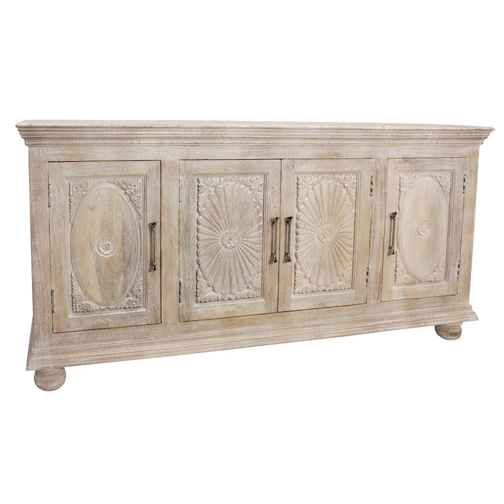 Carter 4-Door Sideboard in Distressed White on Solid Wood. Picture 3