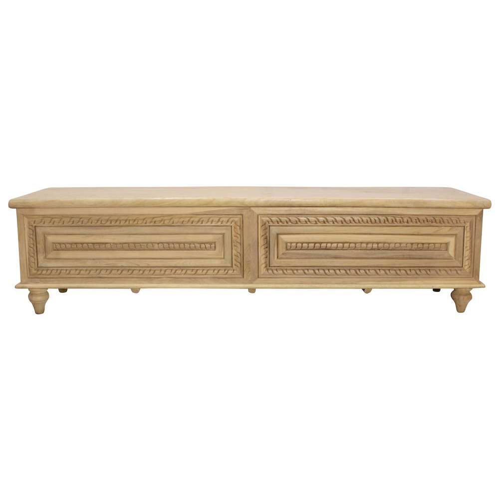 Noelle 71" Storage Bench in Distressed White on Teak Wood. Picture 1