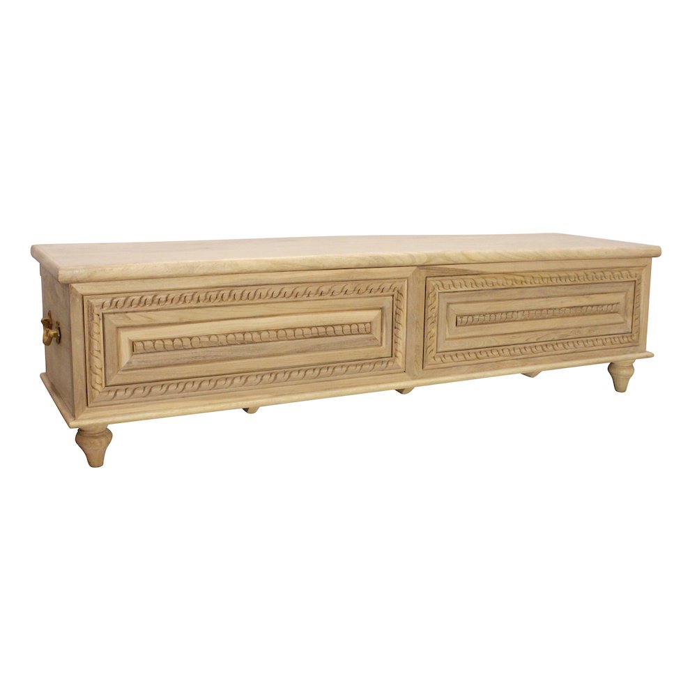 Noelle 71" Storage Bench in Distressed White on Teak Wood. Picture 2