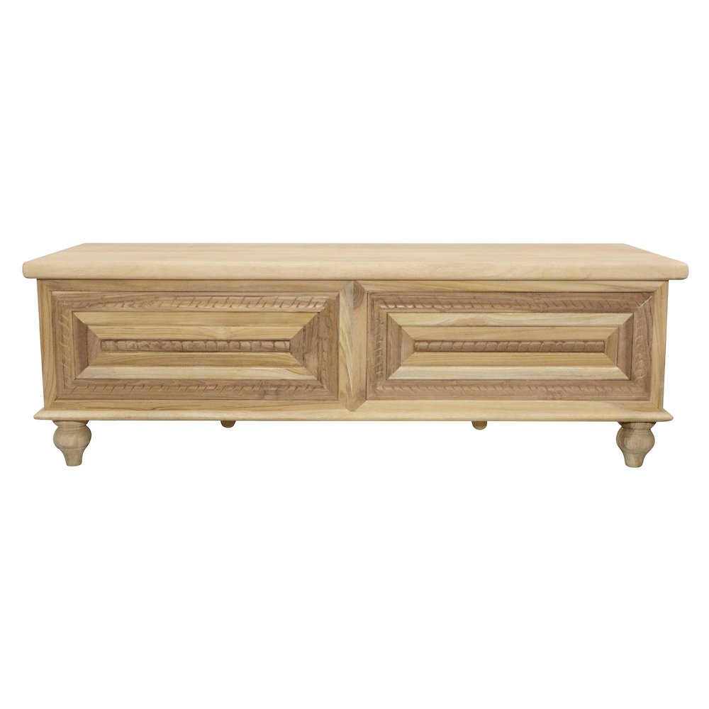 Noelle 55" Storage Bench in Distressed White on Teak Wood. Picture 1