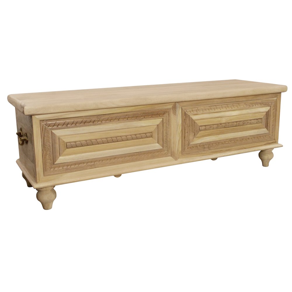 Noelle 55" Storage Bench in Distressed White on Teak Wood. Picture 2
