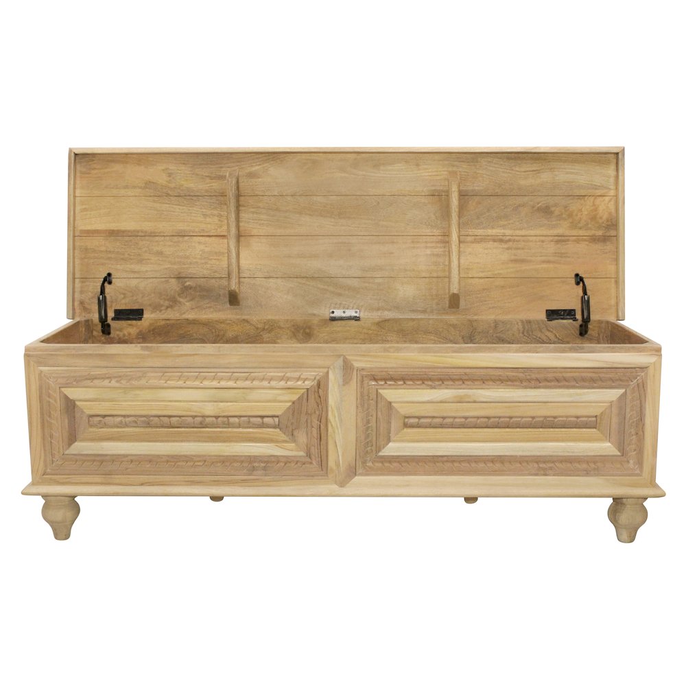 Noelle 55" Storage Bench in Distressed White on Teak Wood. Picture 3