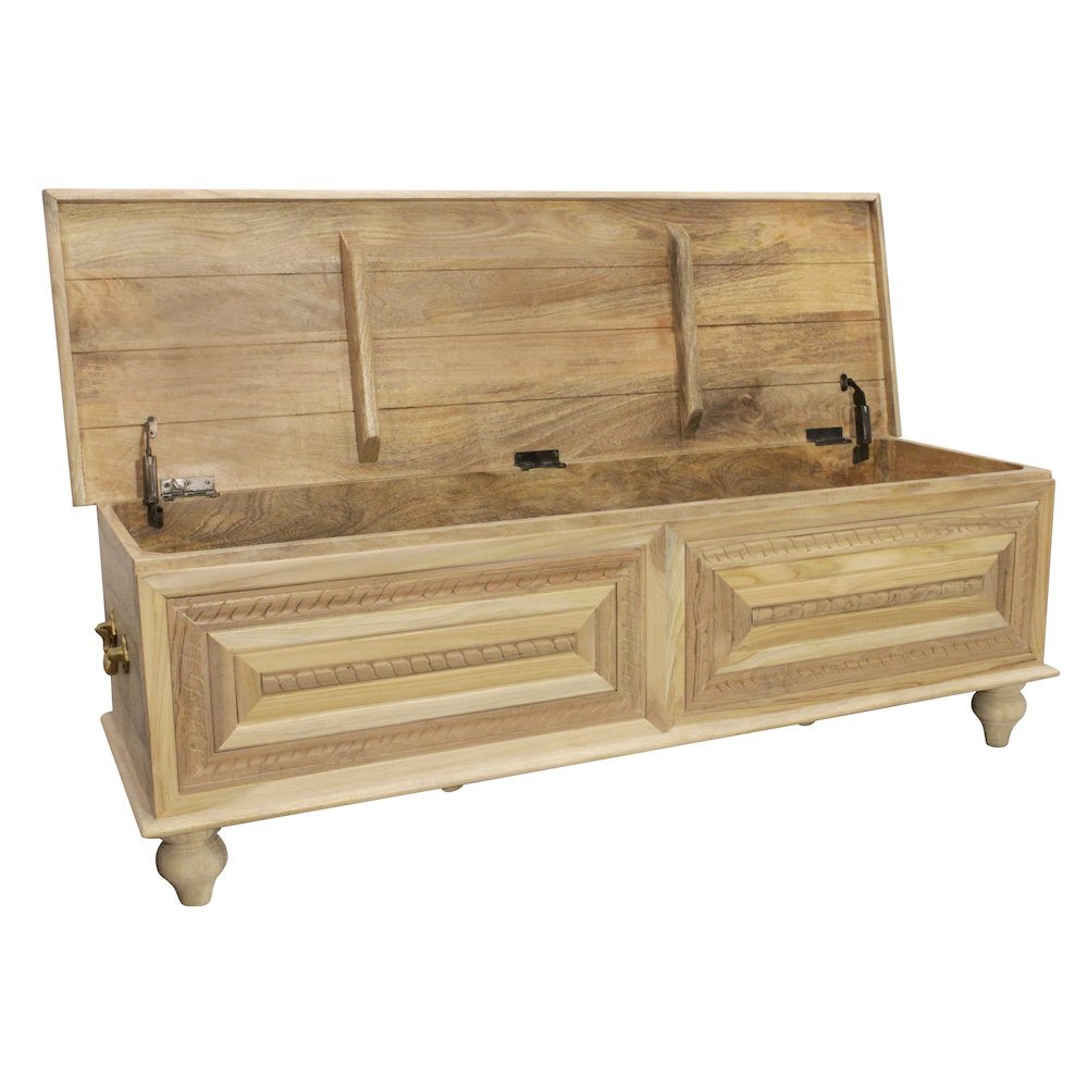 Noelle 55" Storage Bench in Distressed White on Teak Wood. Picture 4
