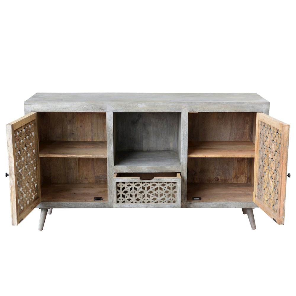Halle 2 Doors, 1-Drawer Hand-carved Media Console. Picture 3