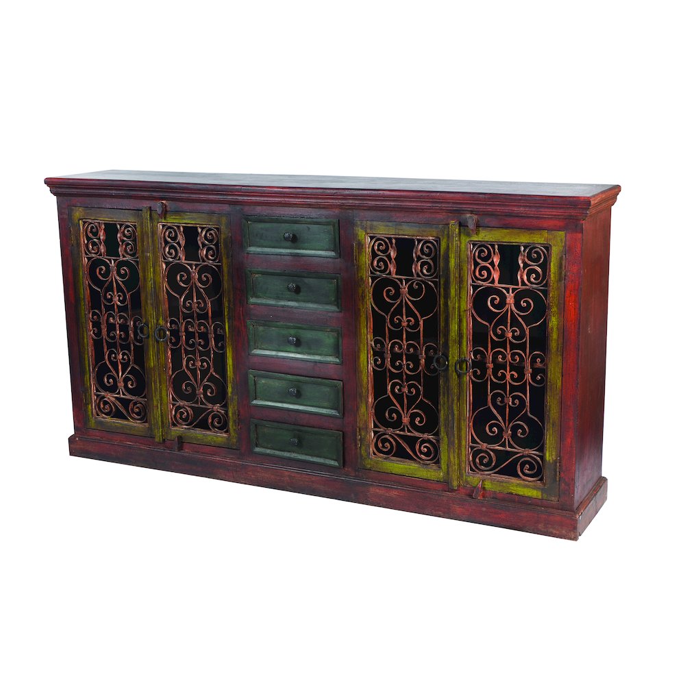 Arvada 4 Carved Doors, 5 Drawer Buffet in Brown. Picture 1