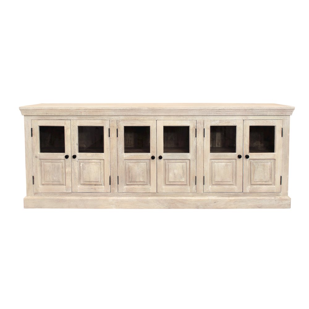Tropez 6-Door Sideboard with Glass Panels in Distressed White. Picture 1