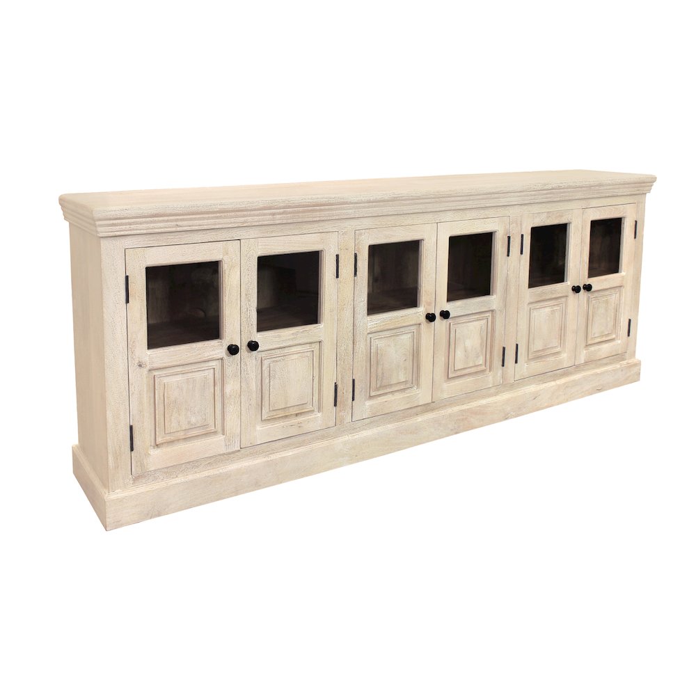 Tropez 6-Door Sideboard with Glass Panels in Distressed White. Picture 2