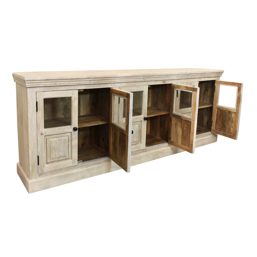 Tropez 6-Door Sideboard with Glass Panels in Distressed White. Picture 3