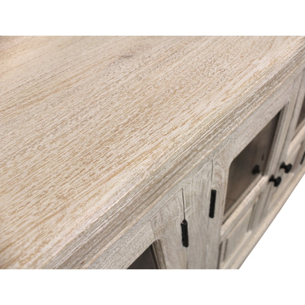 Tropez 6-Door Sideboard with Glass Panels in Distressed White. Picture 8