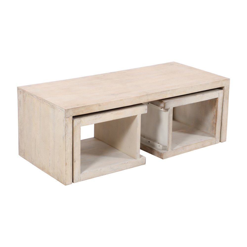 Mir 3-Piece Coffee and End Table Set in Brushed White. Picture 1