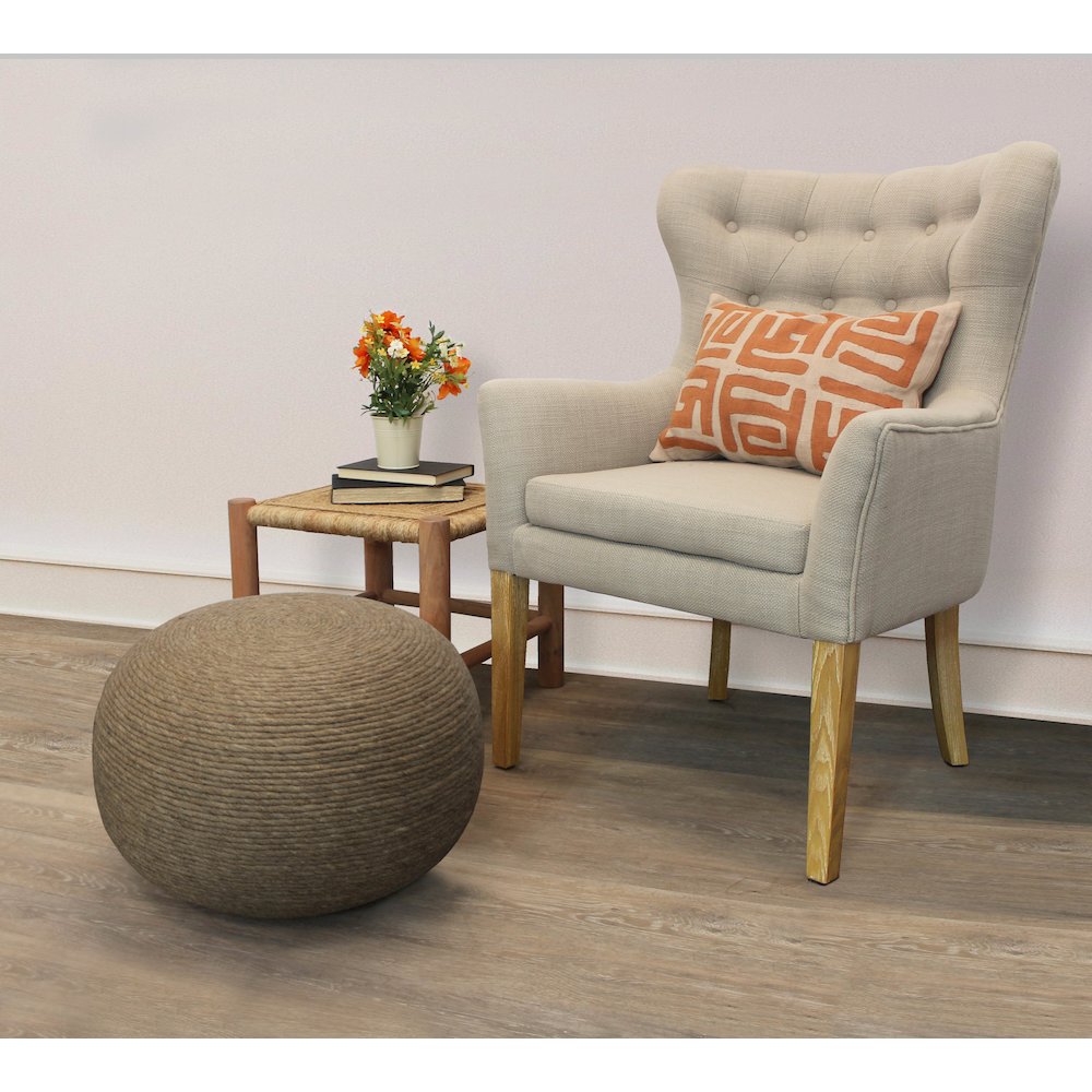 Modern Ellis Pouf in Beige Wool. Picture 2