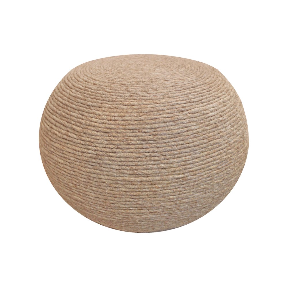 Modern Ellis Pouf in Beige Wool. Picture 3