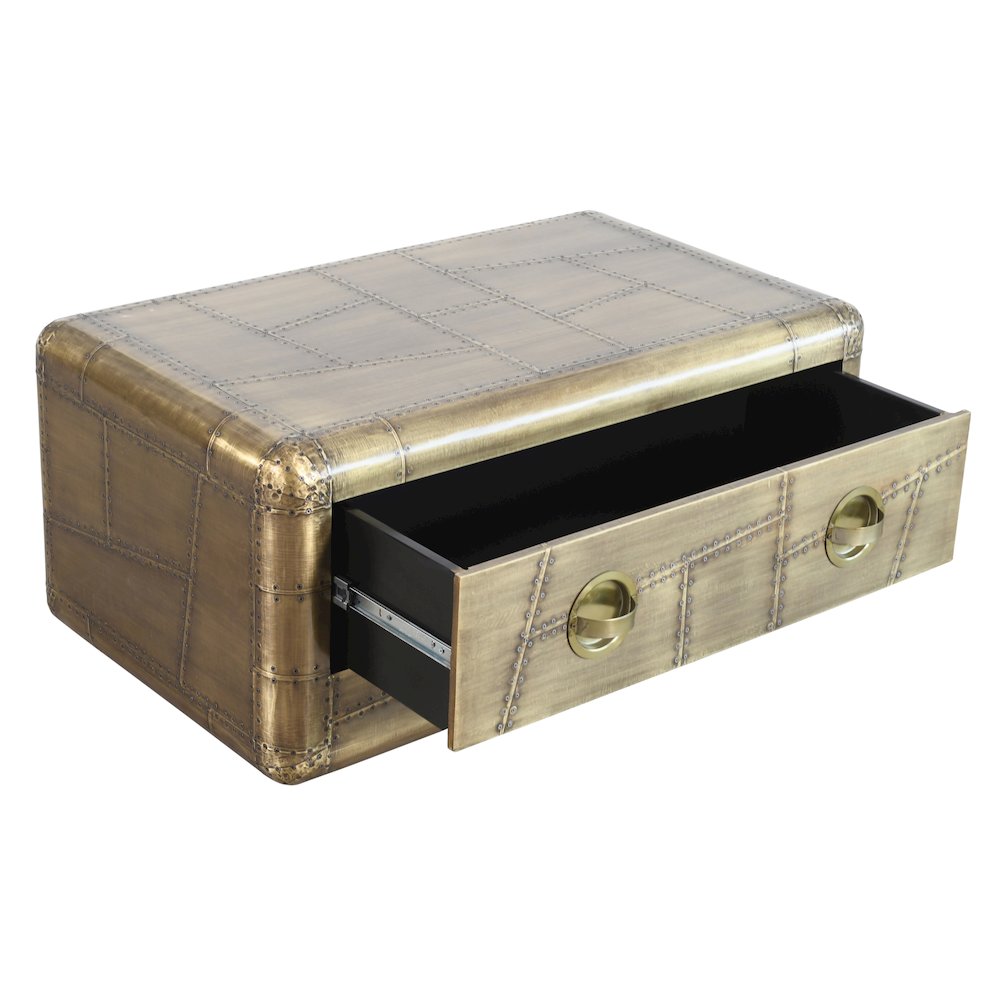 Pilot 1-Drawer Cocktail Table in Brass. Picture 4