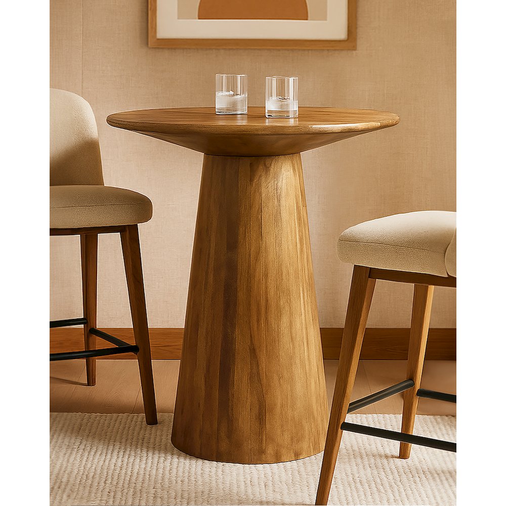 Mid-Century Jaden Round Bar Table in Distressed Natural. Picture 2