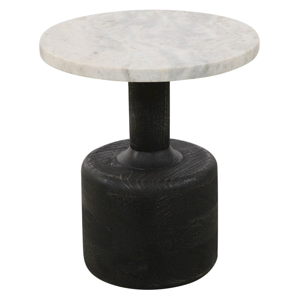 Caspian Side Table with White Marble Top in Distressed Black. Picture 1