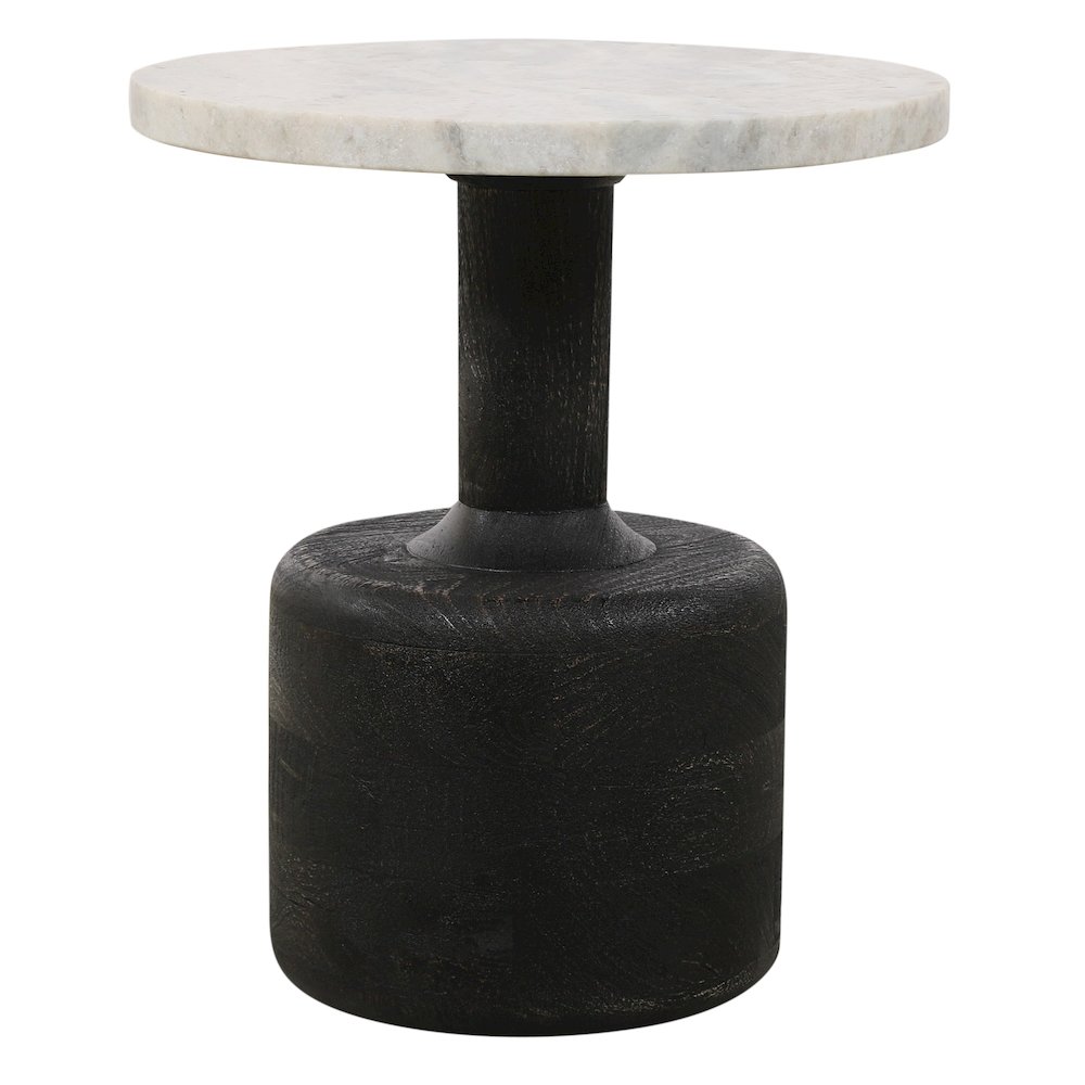 Caspian Side Table with White Marble Top in Distressed Black. Picture 2