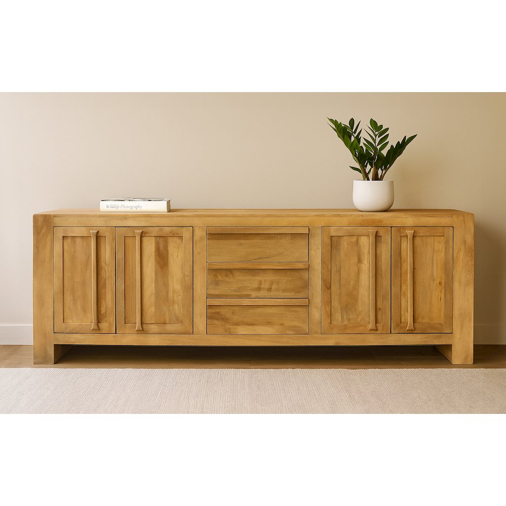 Mid-Century Jaden Sideboard 3 Drawers, 4 Doors in Distressed Natural. Picture 2