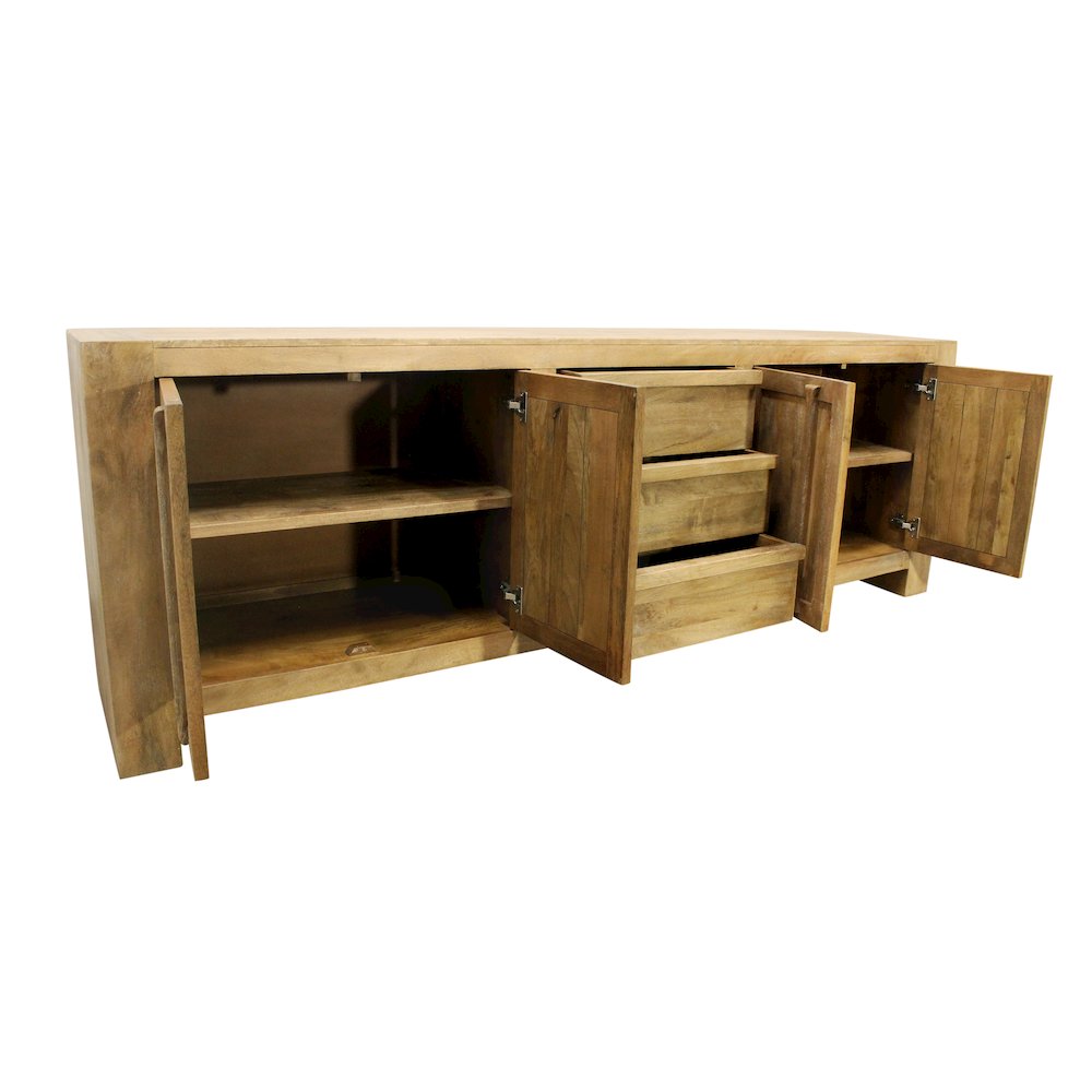 Mid-Century Jaden Sideboard 3 Drawers, 4 Doors in Distressed Natural. Picture 7