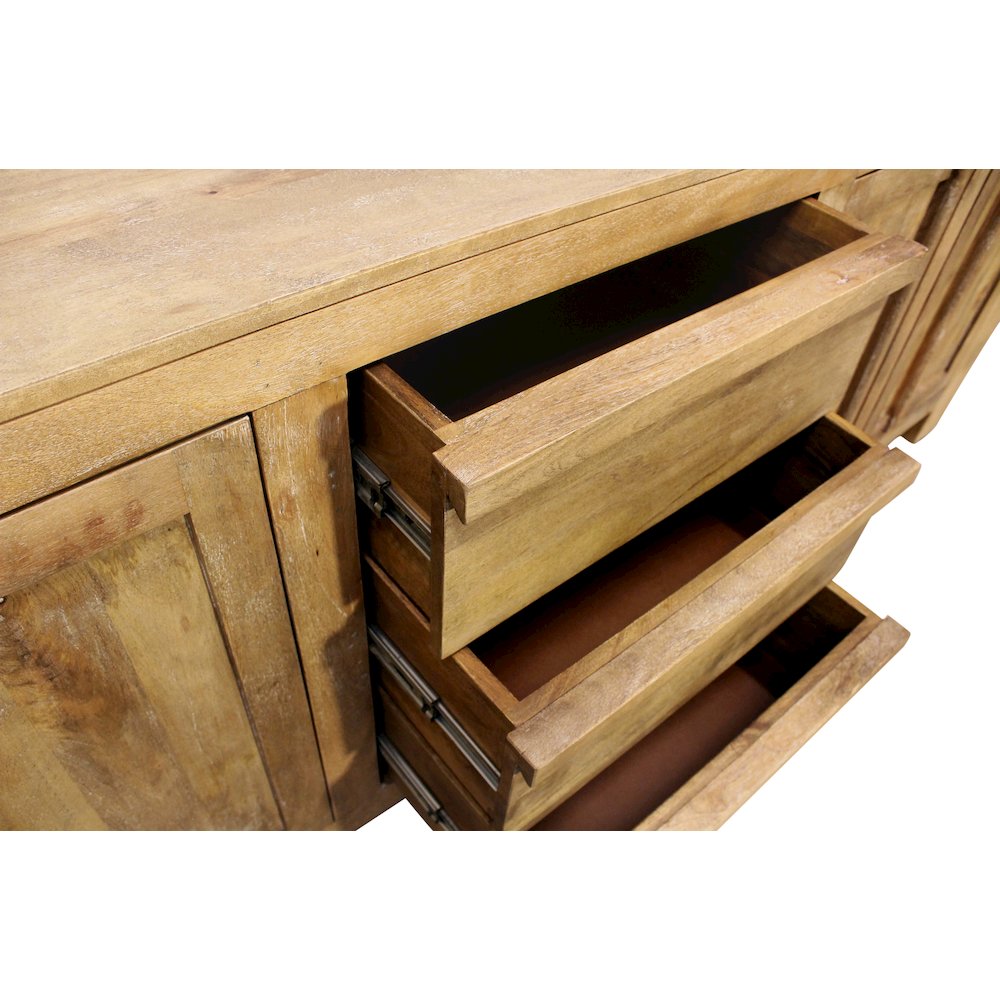 Mid-Century Jaden Sideboard 3 Drawers, 4 Doors in Distressed Natural. Picture 10