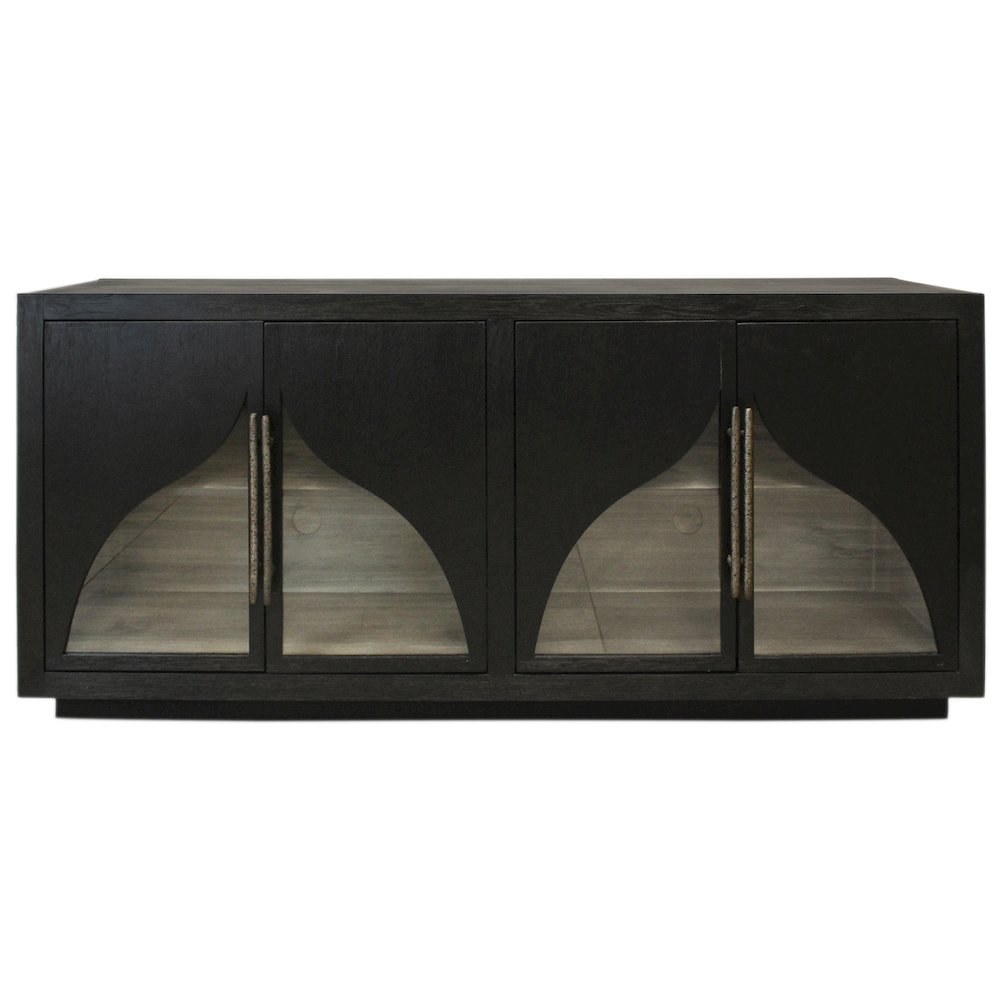 Kate 4-Door Sideboard with Solid Wood, Oak, Iron Handles, Dark Brown Finish. Picture 1